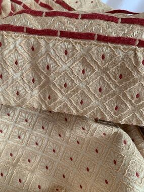 Gold jacquard upholstery weight curtain panel like new, 54” wide, 84” long